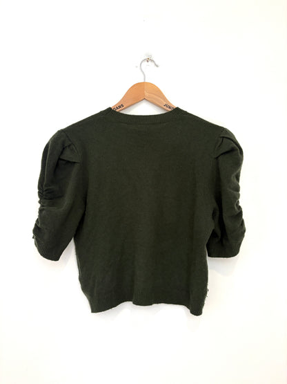 Frame Green Cashmere Ruched Sleeve Sweater L