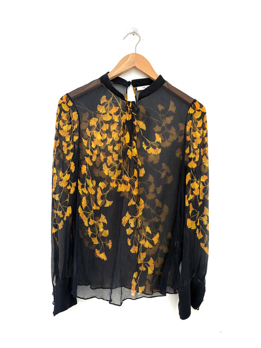 The Fold Navy and Yellow Floral Silk Blouse