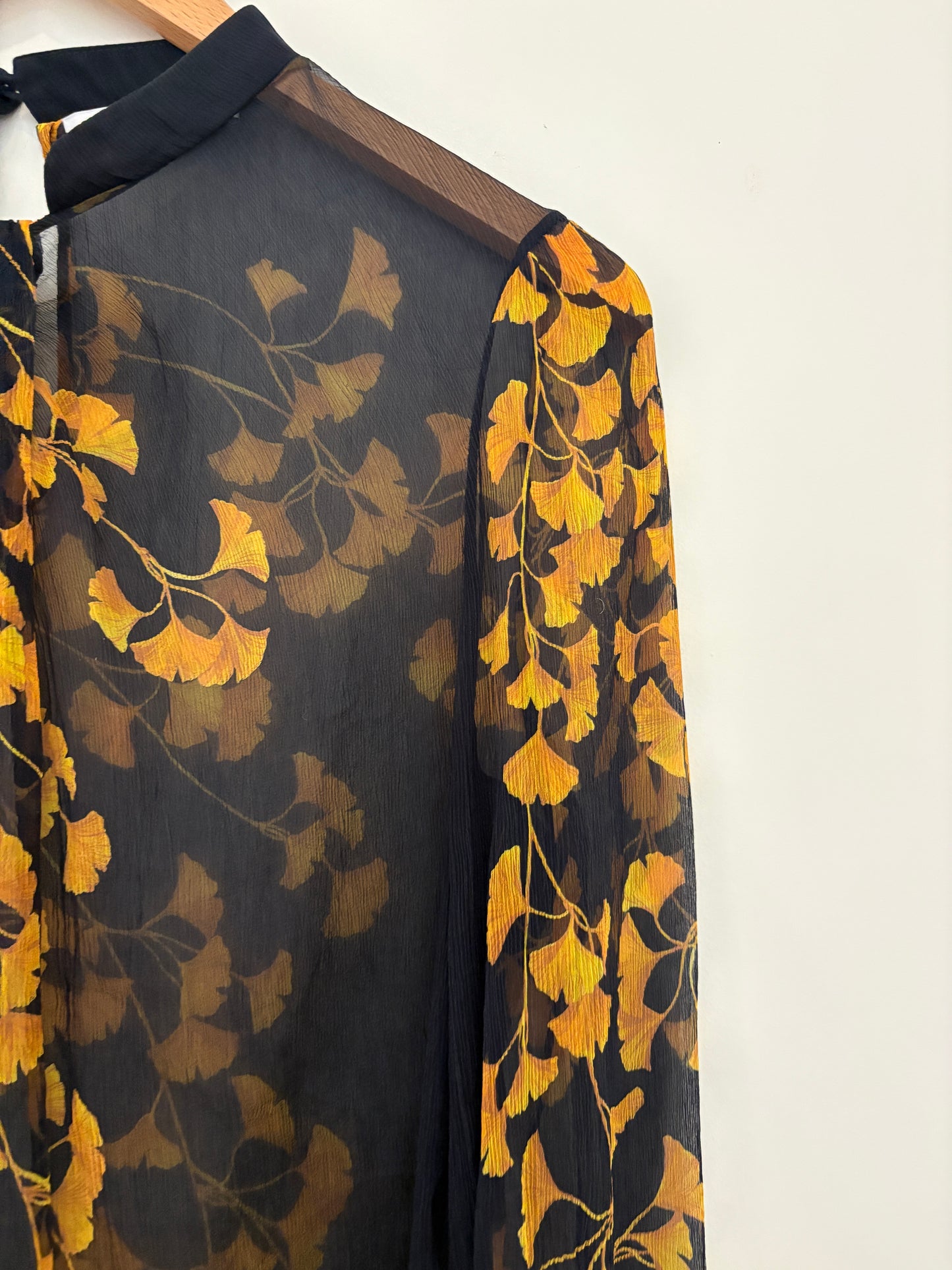 The Fold Navy and Yellow Floral Silk Blouse UK 12