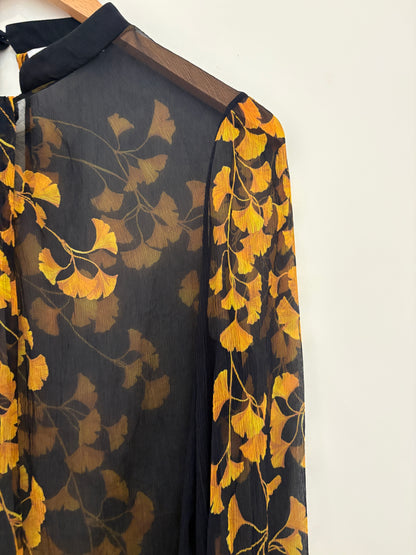 The Fold Navy and Yellow Floral Silk Blouse UK 12
