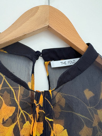 The Fold Navy and Yellow Floral Silk Blouse UK 12