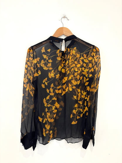 The Fold Navy and Yellow Floral Silk Blouse UK 12