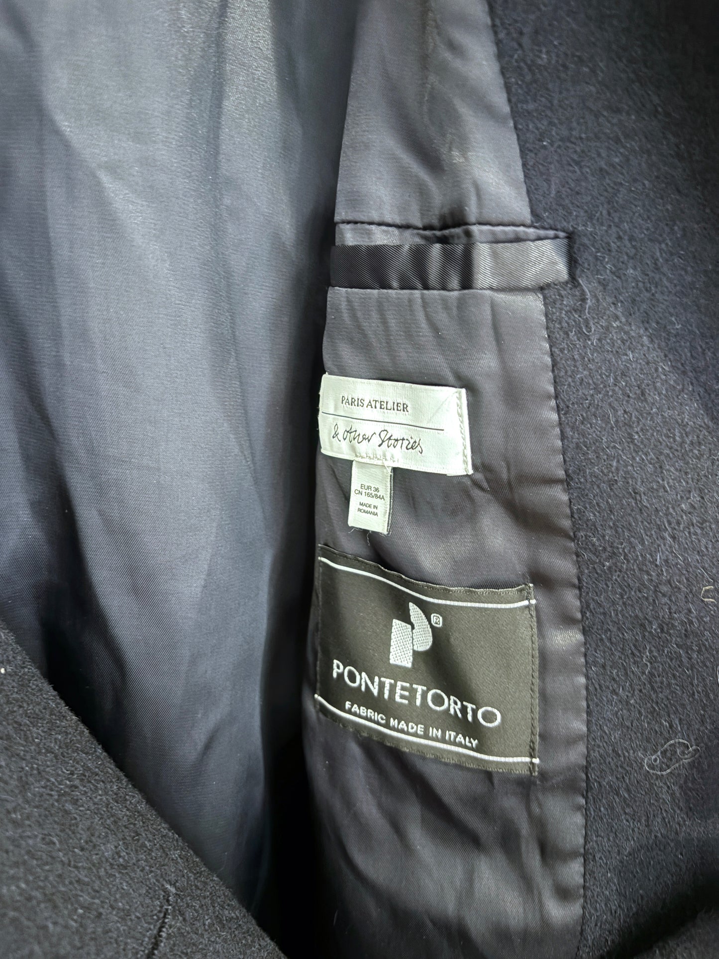 & Other Stories Dark Navy Belted Wool Coat UK 8