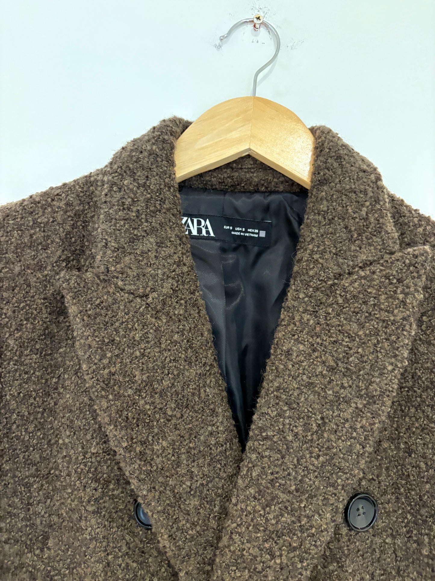 Zara Khaki Bouclé Blazer S