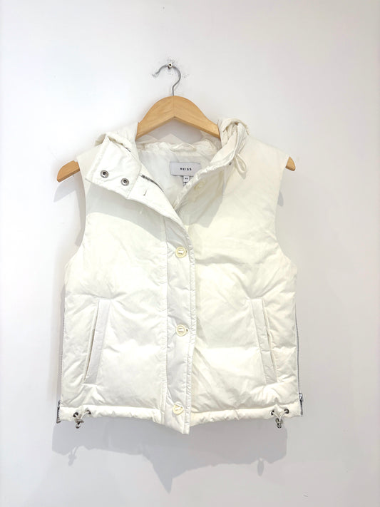 Reiss White Puffer Hooded Gilet