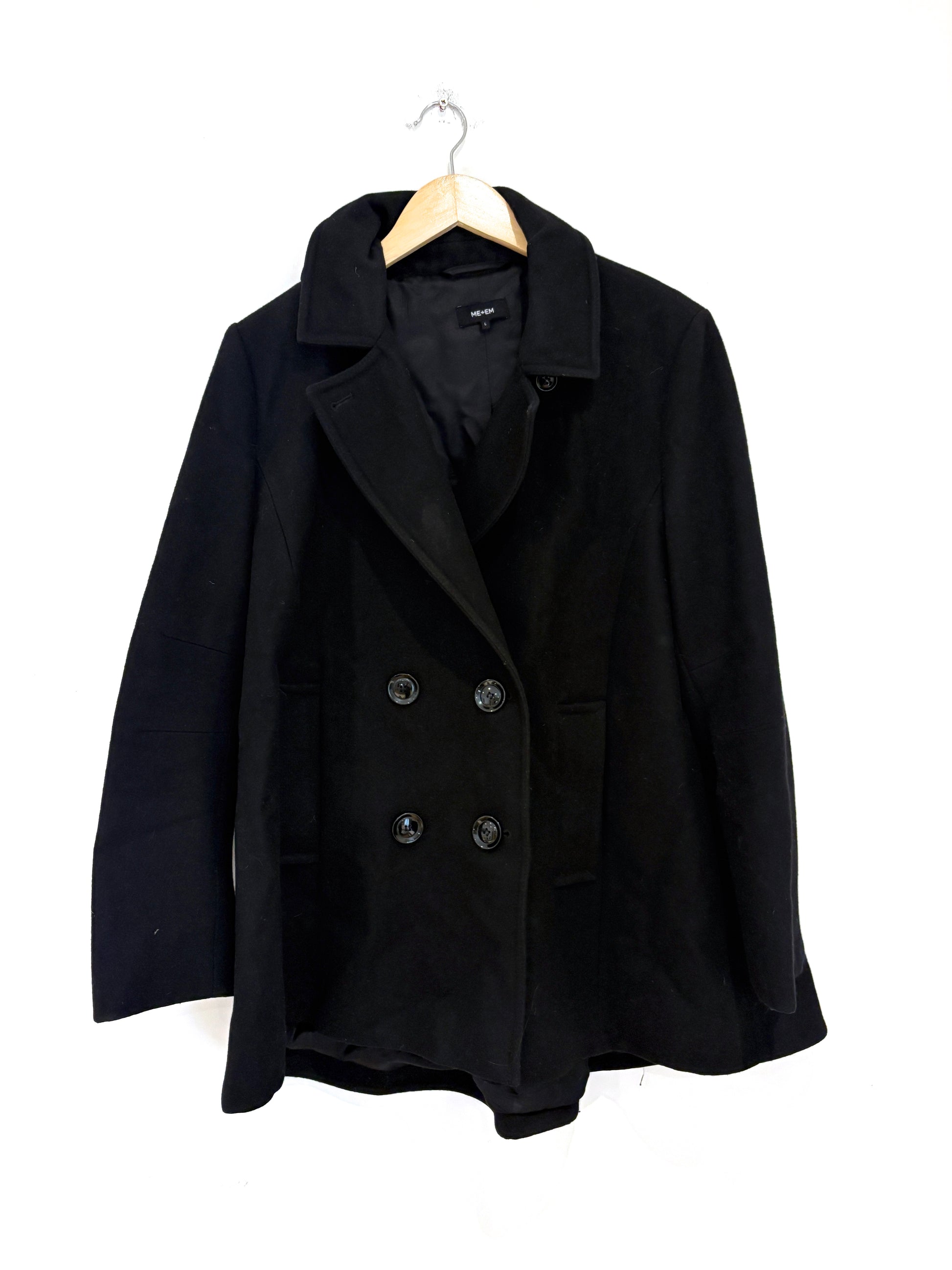 Me+Em Black Wool Pea Coat 