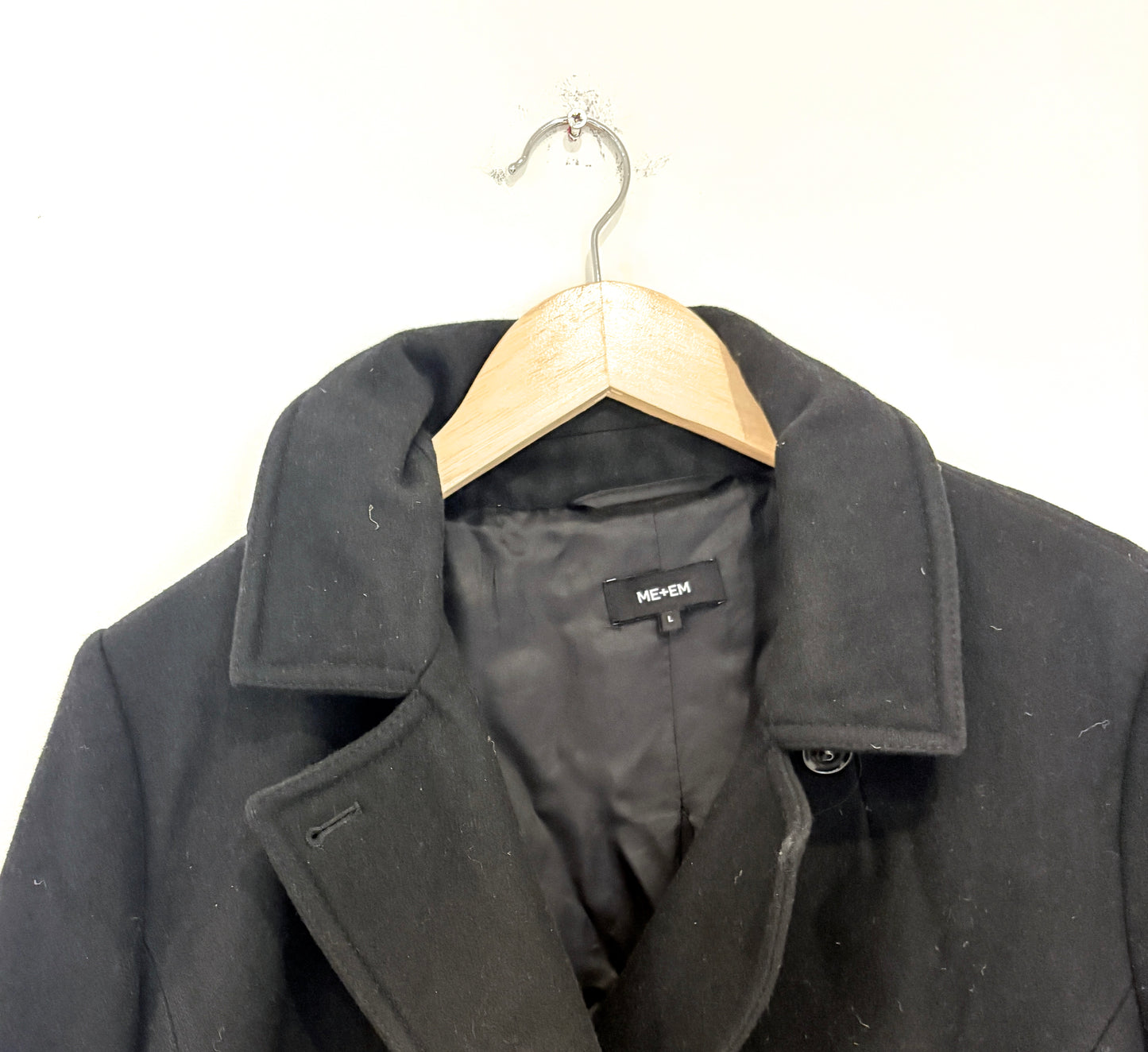 Me+Em Black Wool Pea Coat L