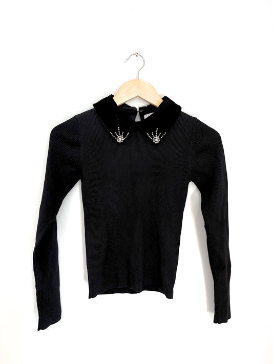 Sandro Black Gem Collar Top S