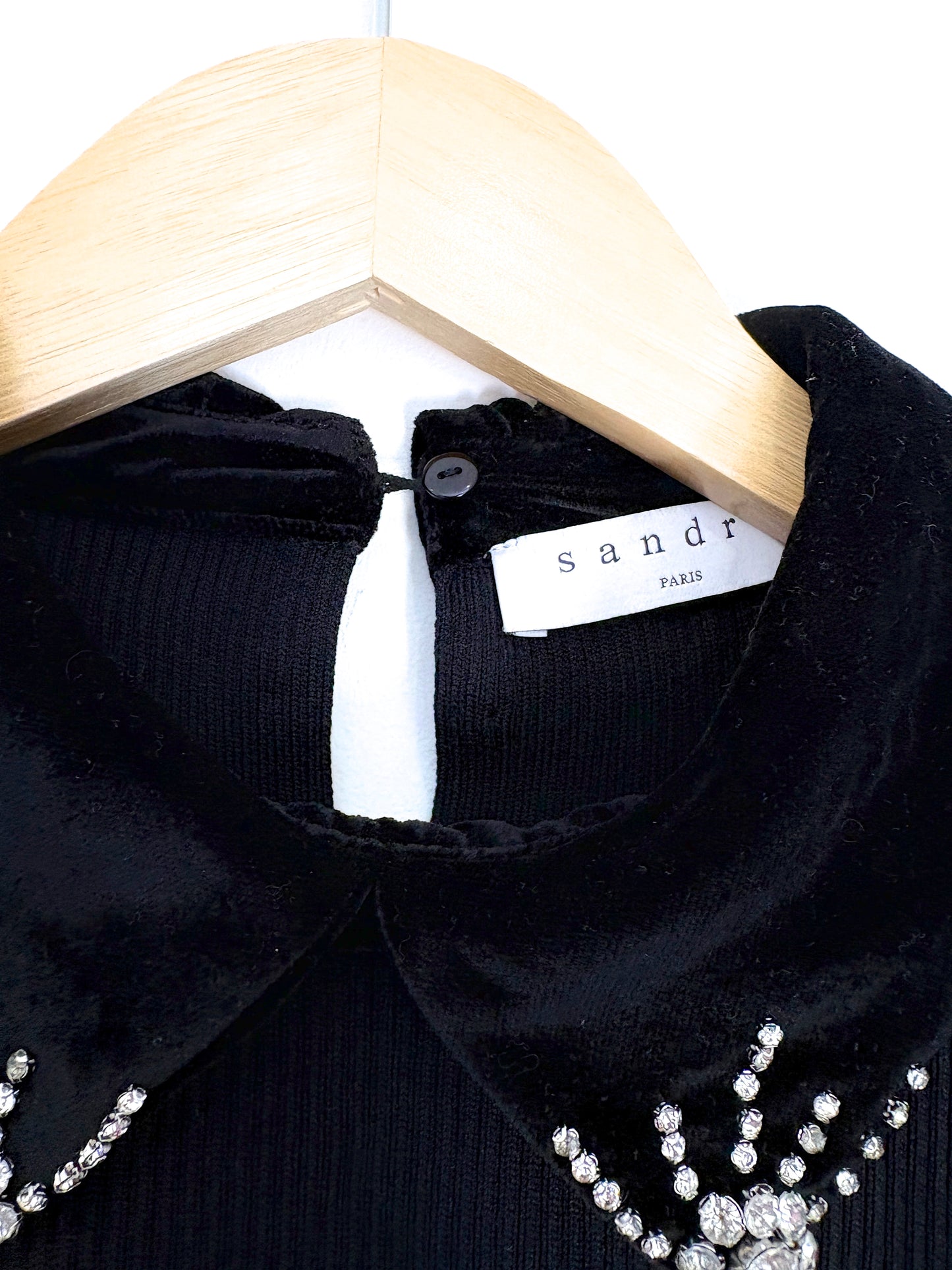Sandro Black Gem Collar Top S
