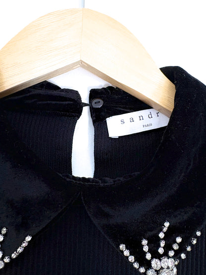 Sandro Black Gem Collar Top S