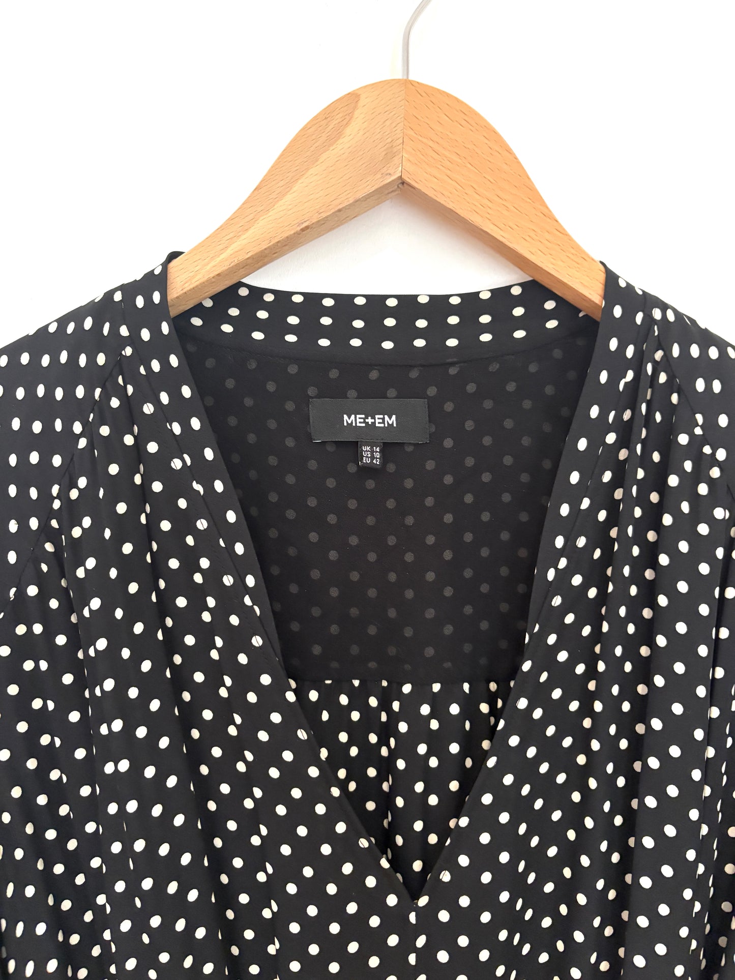 Me+Em Silk Black & White Belted Polka Dot Dress UK 14