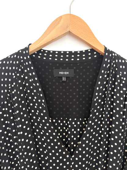 Me+Em Silk Black & White Belted Polka Dot Dress UK 14