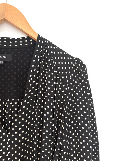 Me+Em Silk Black & White Belted Polka Dot Dress UK 14