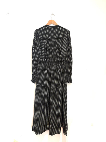 Me+Em Silk Black & White Belted Polka Dot Dress UK 14