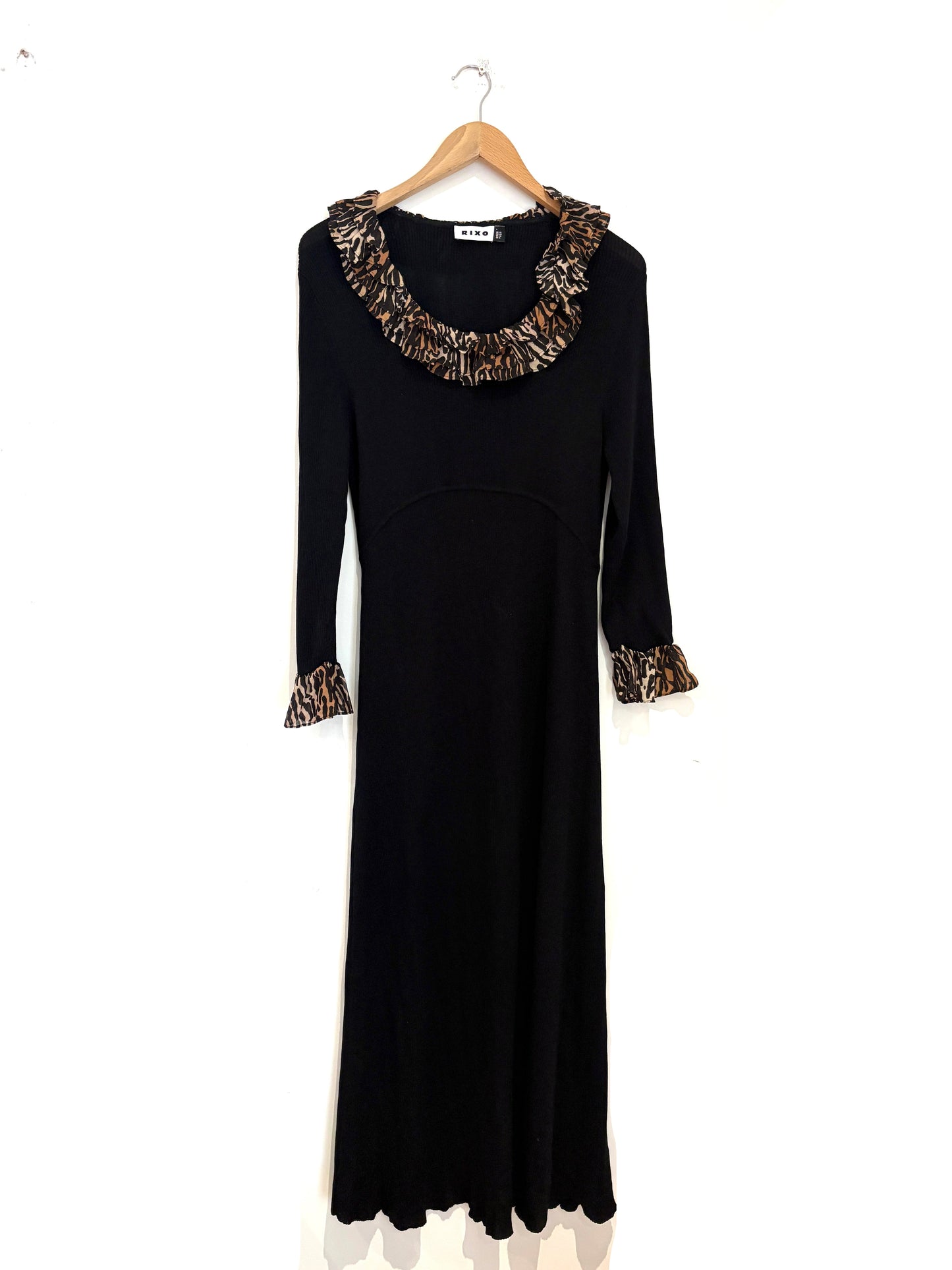 Rixo Mika Leopard Print Trimmed Dress