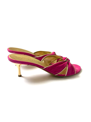 Celine Vintage Azalee Pink Suede Croisette Mules UK 5.5