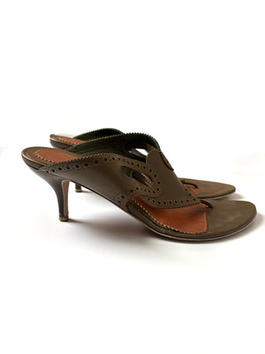 Alexander Mcqueen Leather Perforated Khaki Heels UK 5