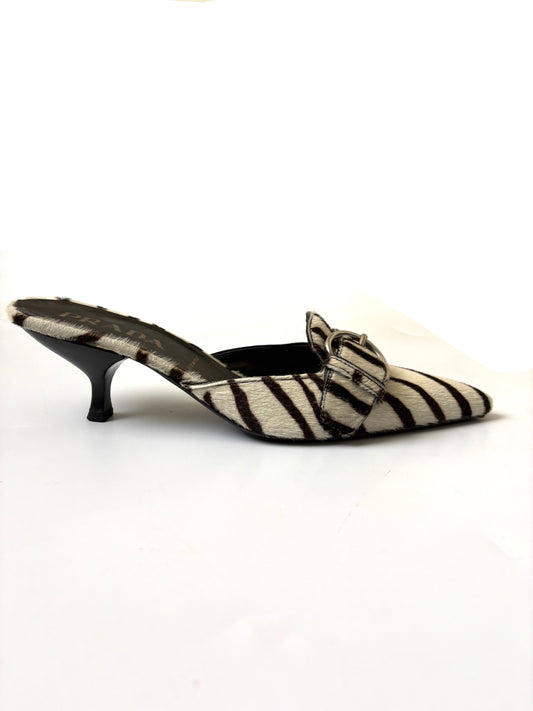 Prada Vintage Pony Hair zebra Mules