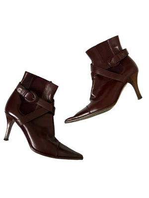 Vintage Chanel Burgundy Leather Ankle Boots UK 4.5