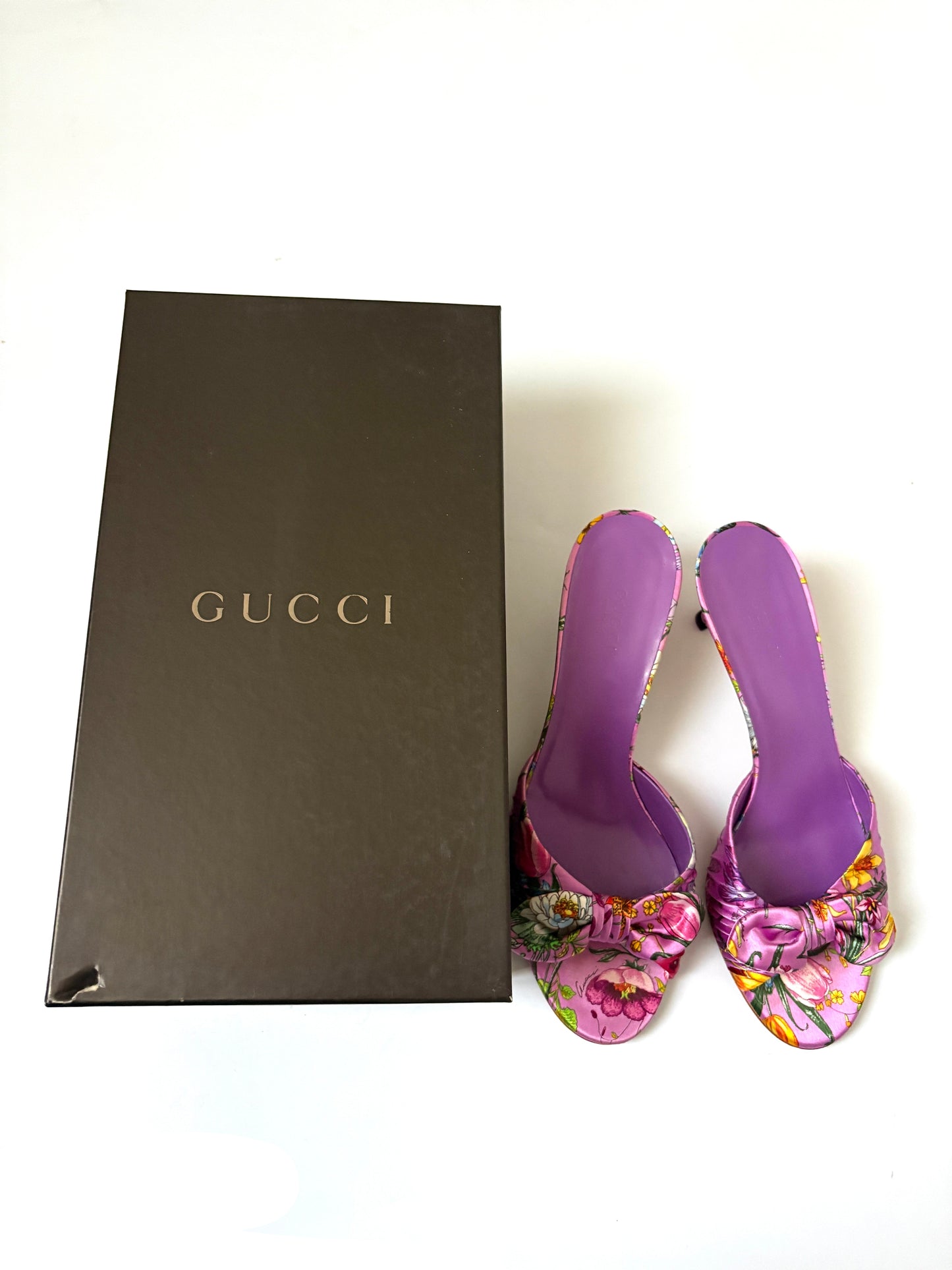 Gucci Vintage Floral Dorianne Satin Mules UK 4.5