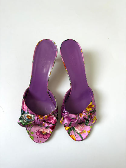 Gucci Vintage Floral Dorianne Satin Mules UK 4.5