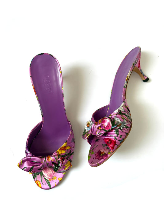 Gucci Vintage Floral Dorianne Satin Mules