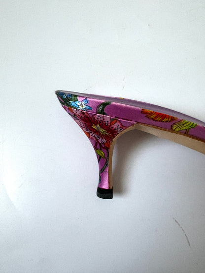 Gucci Vintage Floral Dorianne Satin Mules UK 4.5