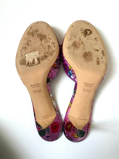 Gucci Vintage Floral Dorianne Satin Mules UK 4.5