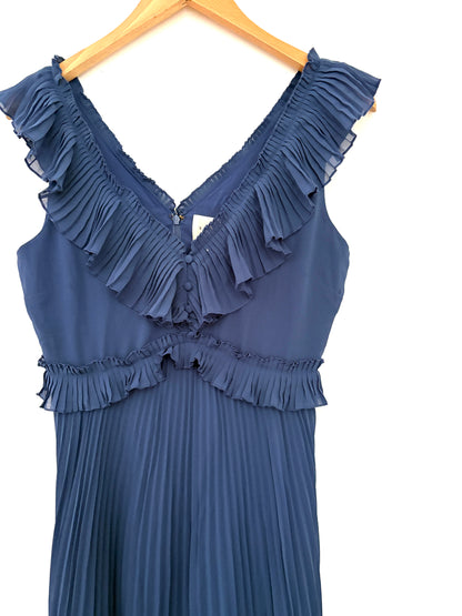 Sézane Blue Pleated Ruffle Dress UK 10