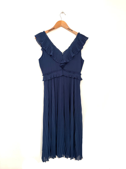 Sézane Blue Pleated Ruffle Dress UK 10