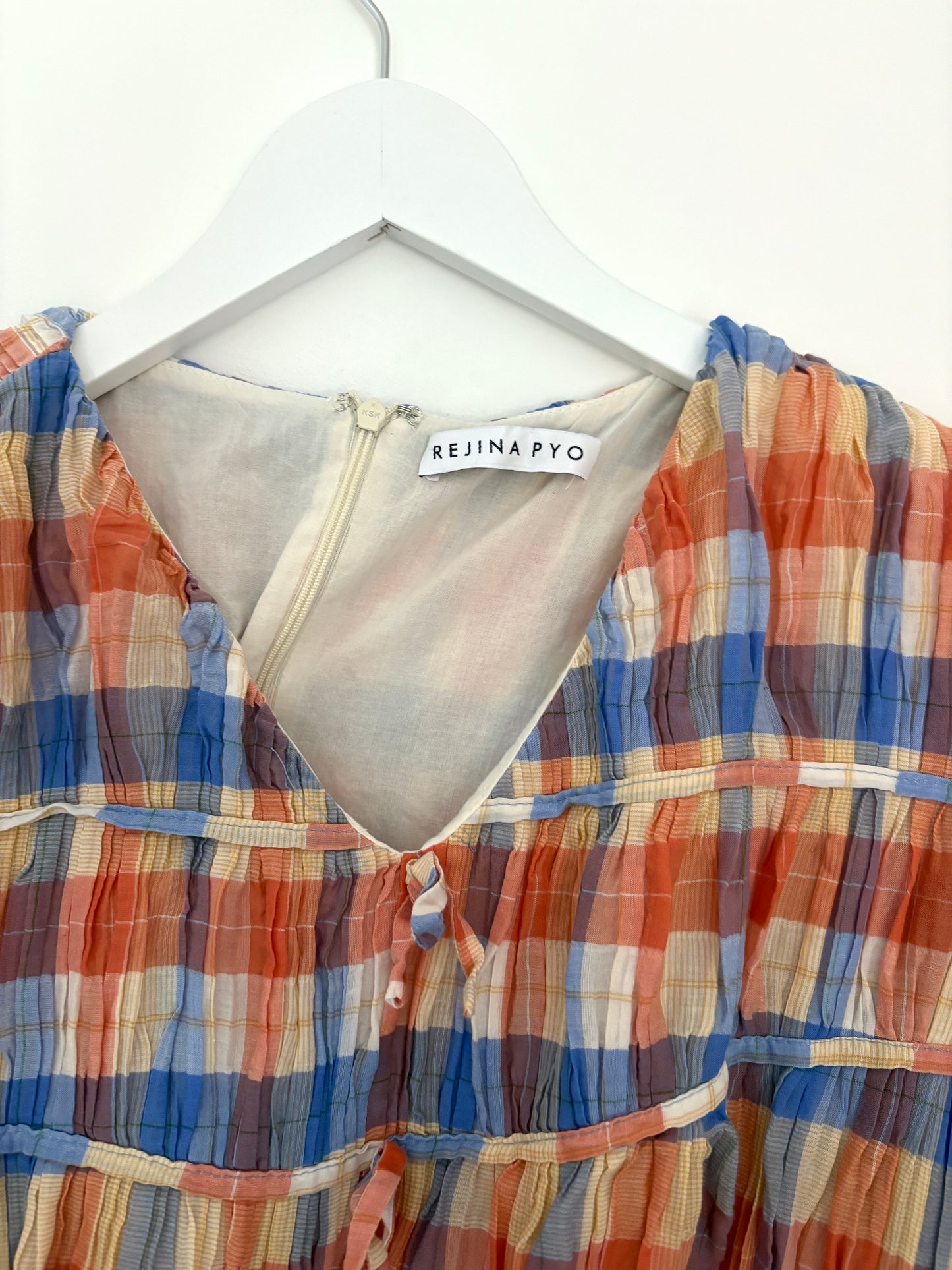Rejina Pyo Orange and Blue Check Dress UK 10