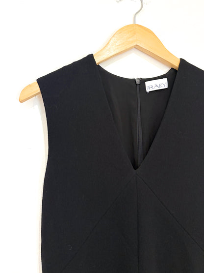 Raey Crepe Black Boxy V-neck Shift Dress UK 6