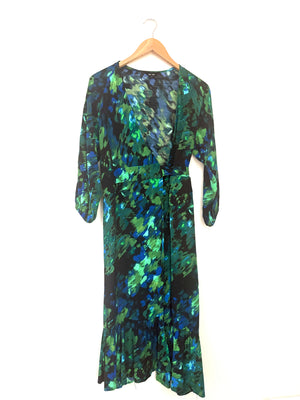 Saint+Sofia Green Printed Wrap Dress UK 10