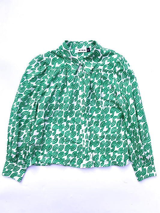 Rixo Green Wave Cotton Shirt