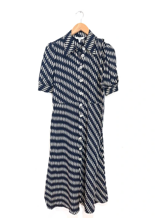 LK Bennett Valerie Navy & Birch Shirt Dress UK 12