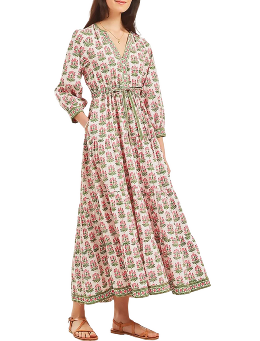 Pink City Prints Women's Hollyhock Bouquet Maria Dress L