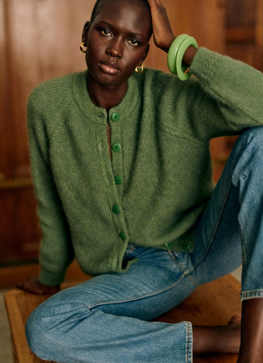 Sézane Othello Green Cardigan M