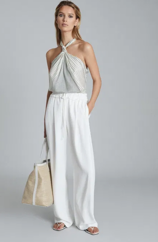 Reiss Raya White Wide Leg Trousers UK 4