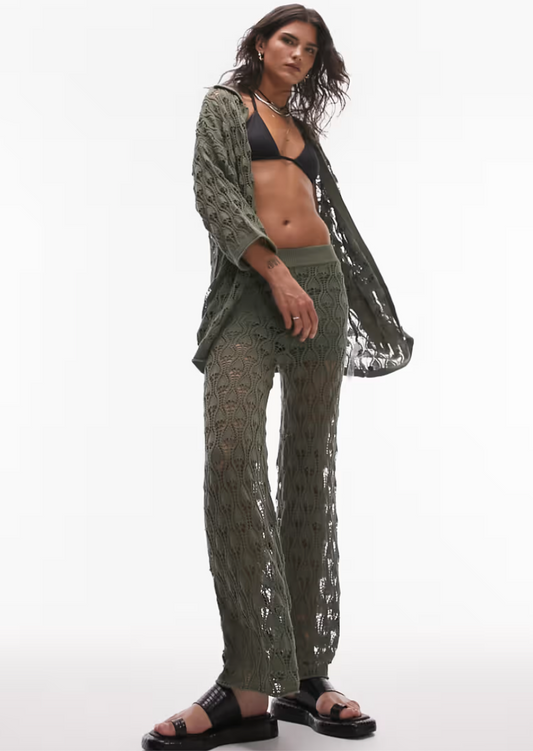 Topshop Crochet Green Flared Trousers S