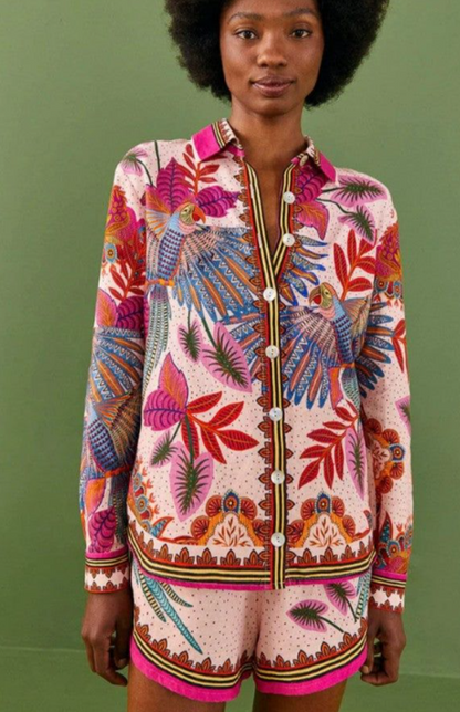 New With Tags Farm Rio Macaw Print Shirt S