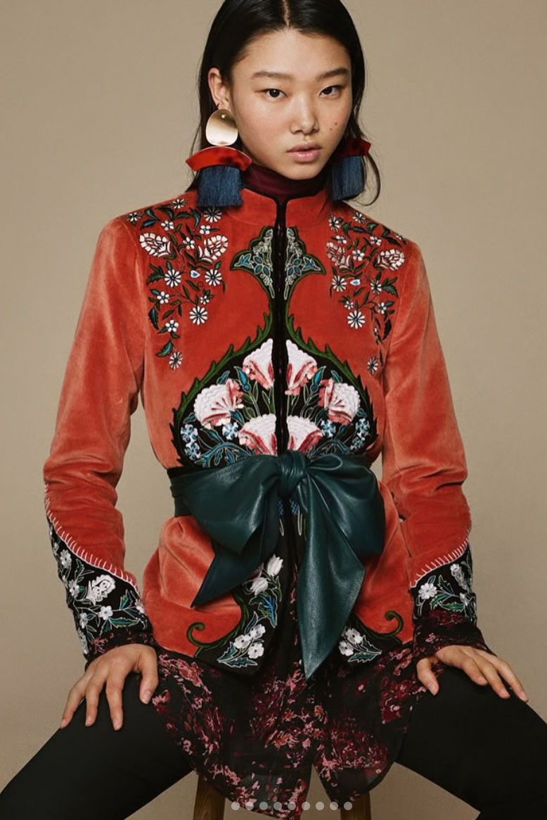 Zara Orange Velvet Embroidered Blazer Jacket S
