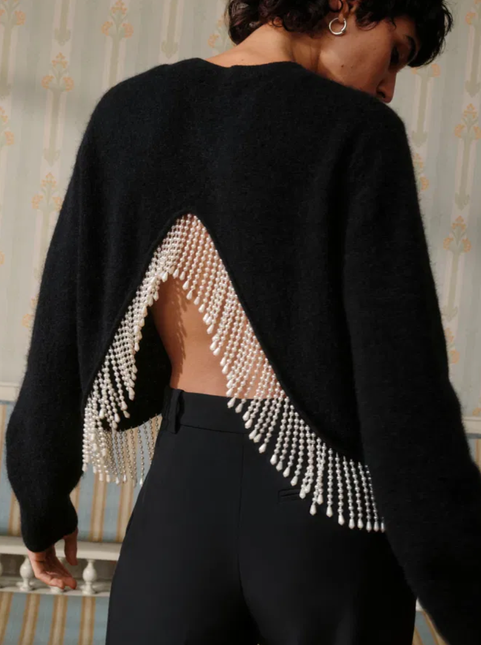 & Other Stories Pearl Fringed Cropped Jumper S