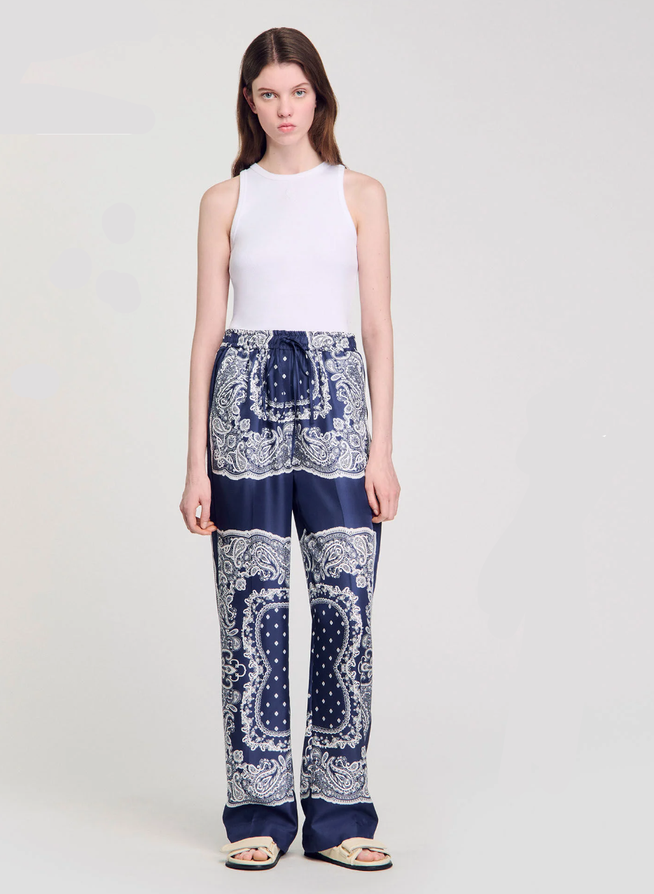 Sandro Bandana Print Floaty Trousers UK 10