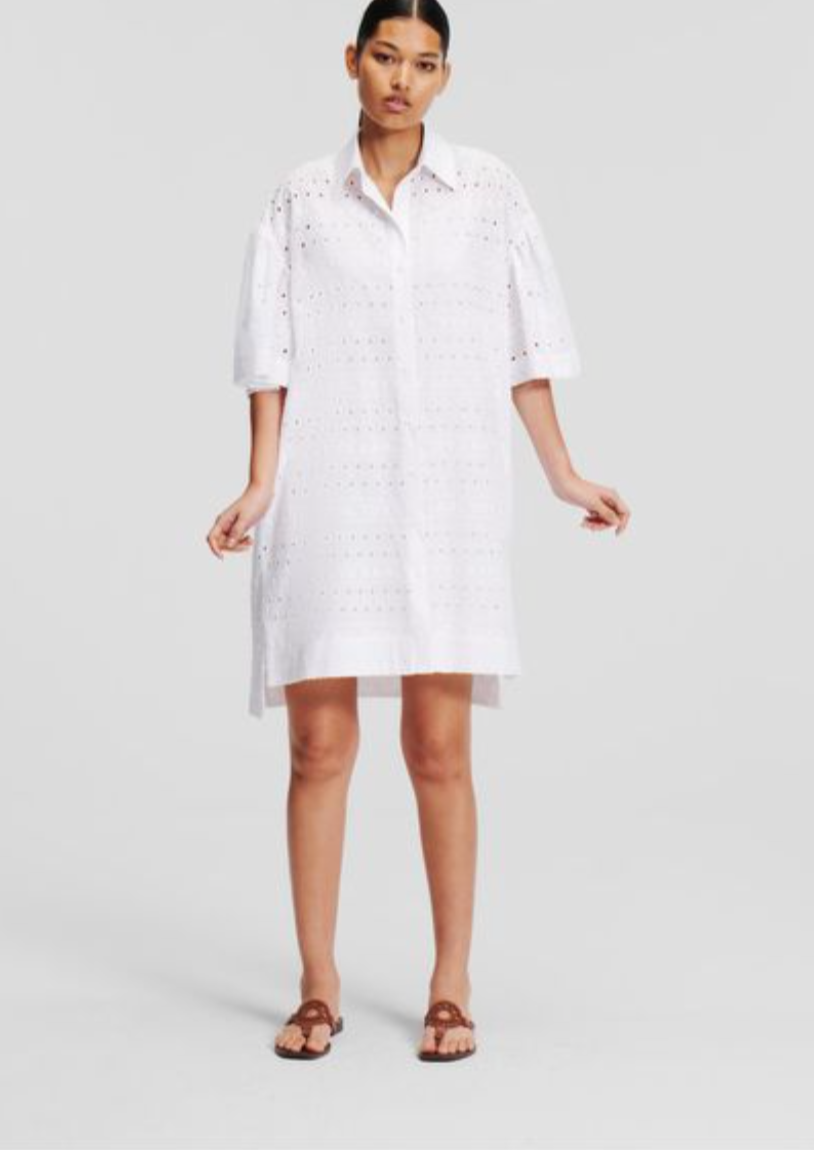 New with Tags Karl Lagerfield White Broderie Anglaise Shirt Dress UK 8