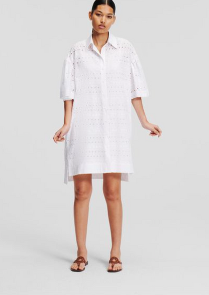 New with Tags Karl Lagerfield White Broderie Anglaise Shirt Dress UK 8