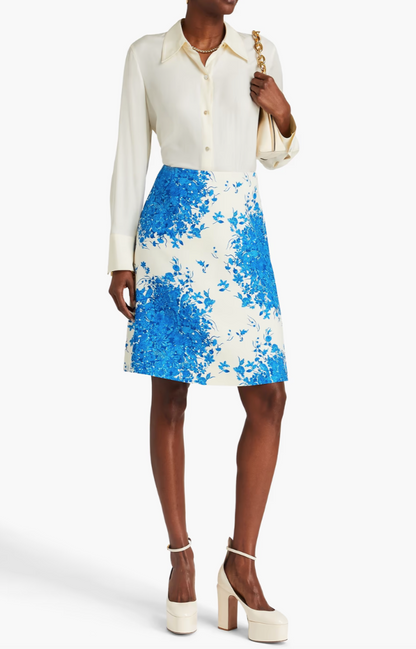 Valentino Cream and Blue Floral Skirt UK 12