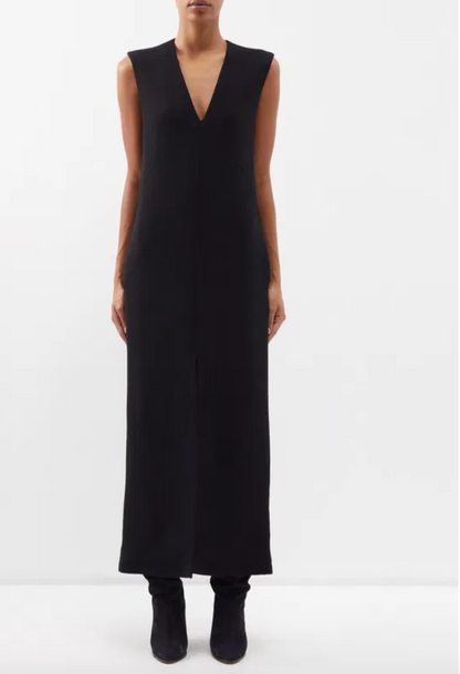 Raey Crepe Black Boxy V-neck Shift Dress UK 6