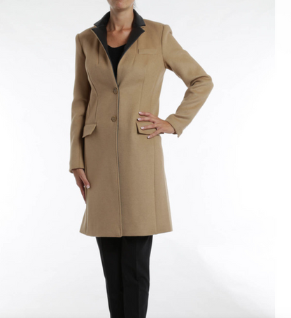 Michael Kors Beige Leather Lapel Wool Coat UK 6
