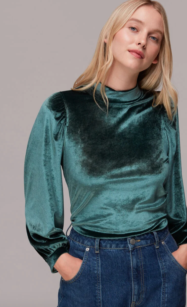 New With Tags Whistles Green Velvet High Neck Top S
