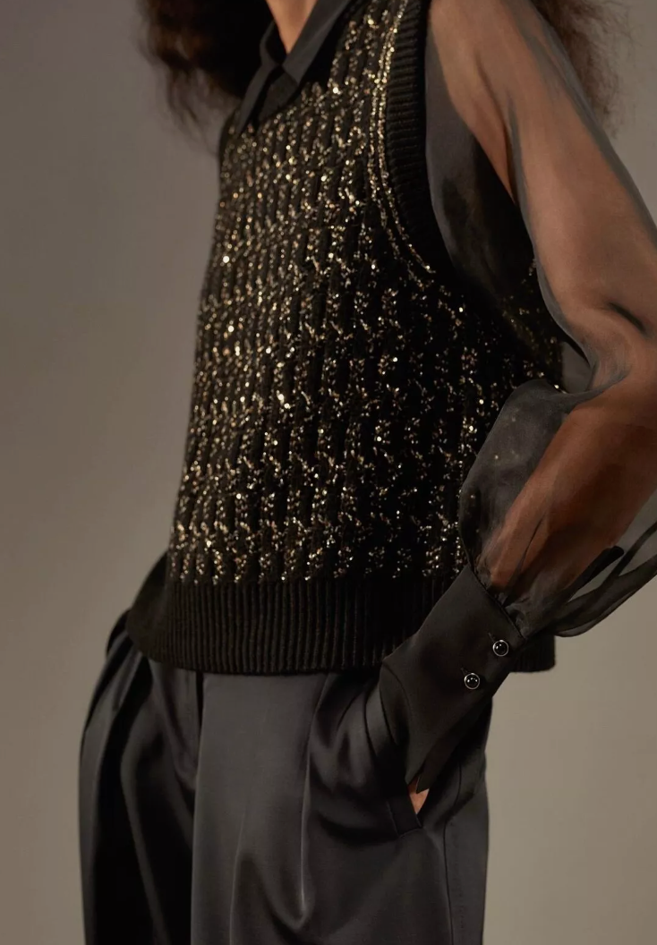 Me+Em Black and Gold Merino Lurex Vest M